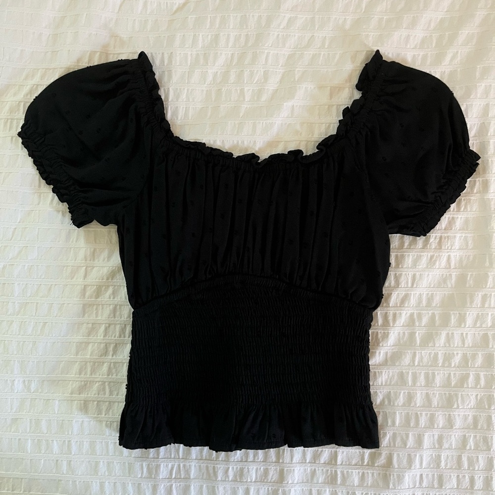 Hollister Black Puff Sleeve Ruched Blouse